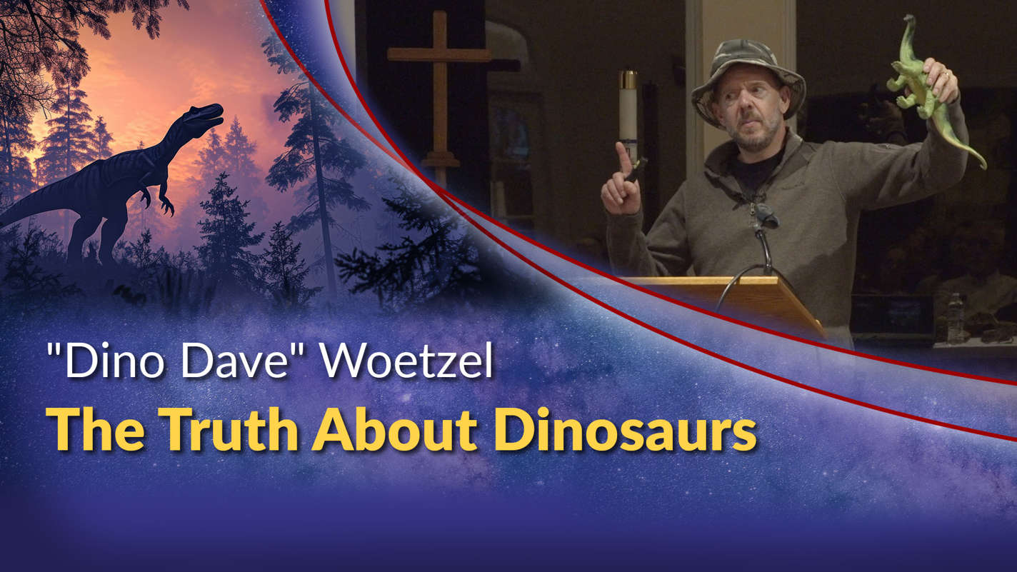 On the left: silhouette of a dinosaur in the distance; on the right: photo of Dave giving the presentation. Click for this video on our YouTube channel